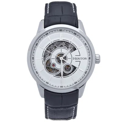 Heritor Automatic Men's White / Silver Davies Semi-skeleton Leather-band Watch - Silver, White In White/silver