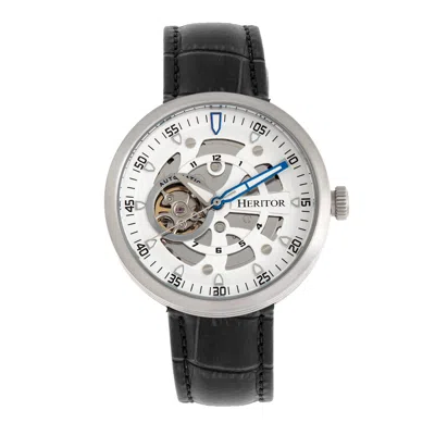 Heritor Automatic Men's White / Silver Jasper Leather-band Skeleton Watch - Silver, White In Black