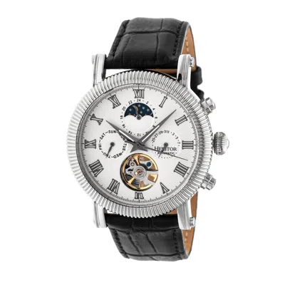 Heritor Automatic Men's White / Silver Winston Semi-skeleton Leather-band Watch With Day And Date - Silver, White In Gold
