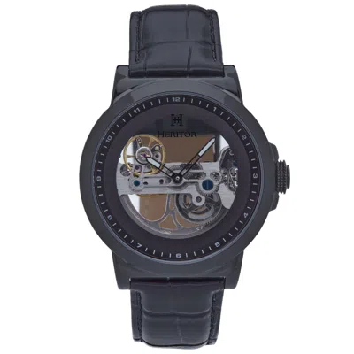 Heritor Automatic Men's Xander Leather-band Skeleton Watch - Black