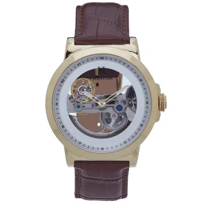 Heritor Automatic Men's Xander Leather-band Skeleton Watch - Gold In Brown