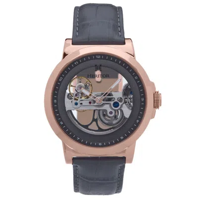 Heritor Automatic Men's Xander Leather-band Skeleton Watch - Rose Gold In Black