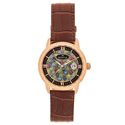 Pre-owned Heritor Automatic Protégé Leather-band Watch W/date - Rose Gold/brown