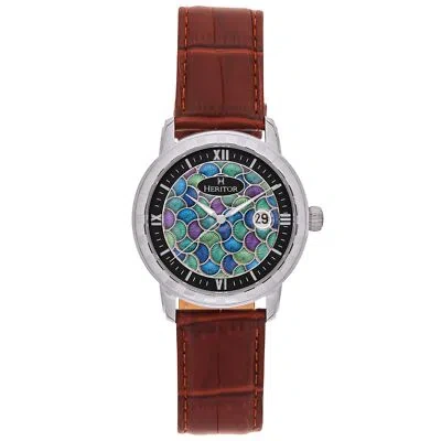Pre-owned Heritor Automatic Protégé Leather-band Watch W/date - Silver/brown