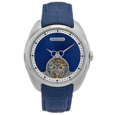 Heritor Automatic Roman Semi-skeleton Leather-band Watch - Silver/navy In Blue