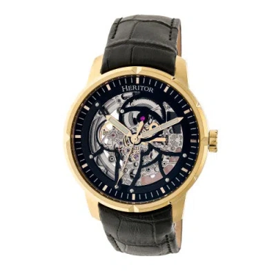 Heritor Automatic Ryder Skeleton Leather-band Watch In Black/gold