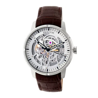 Heritor Automatic Ryder Skeleton Leather-band Watch In Silver