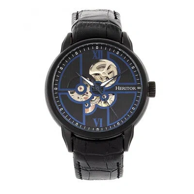 Pre-owned Heritor Automatic Sanford Semi-skeleton Dial Black Leather Men's Watch Hr8305