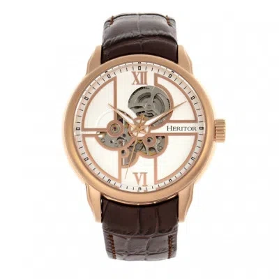 Pre-owned Heritor Automatic Sanford Semi-skeleton Dial Brown Leather Men's Watch Hr8304