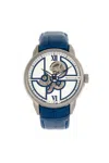 Heritor Automatic Sanford Semi-skeleton Leather-band Watch In Blue/silver