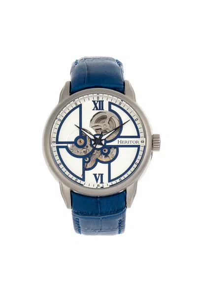 Heritor Automatic Sanford Semi-skeleton Leather-band Watch In Blue/silver