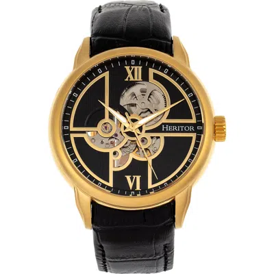 Heritor Automatic Sanford Semi-skeleton Leather-band Watch In Black