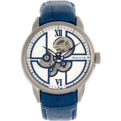 Heritor Automatic Sanford Semi-skeleton Leather-band Watch In Blue