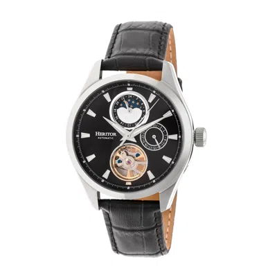 Heritor Automatic Sebastian Semi-skeleton Leather-band Watch In Silver
