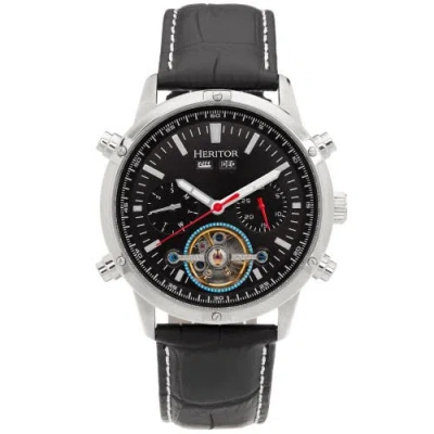 Heritor Automatic Wilhelm Day-date Semi Skeleton Automatic Watch W/ Leather Band In Black