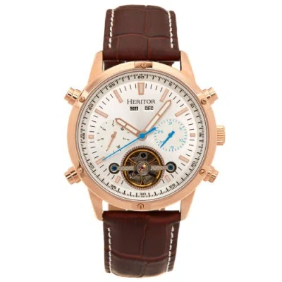 Heritor Automatic Wilhelm Day-date Semi Skeleton Automatic Watch W/ Leather Band In Brown