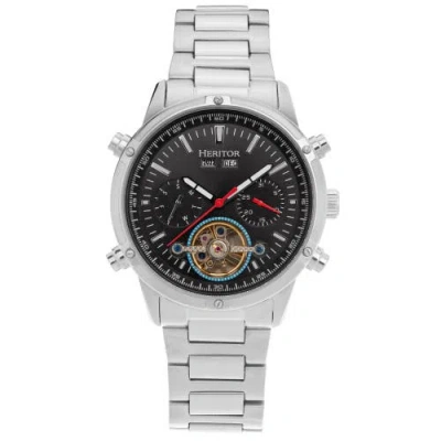 Heritor Automatic Wilhelm Day-date Semi Skeleton Automatic Watch W/ Stainless Steel Band In Black