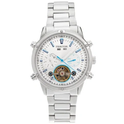 Heritor Automatic Wilhelm Day-date Semi Skeleton Automatic Watch W/ Stainless Steel Band In White