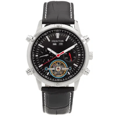 Heritor Automatic Wilhelm Semi-skeleton Leather-band Watch W/day/date - Black