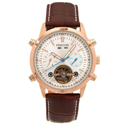 Heritor Automatic Wilhelm Semi-skeleton Leather-band Watch W/day/date - Brown/rose Gold