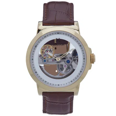 Heritor Automatic Xander Semi Skeleton Leather Band Watch In Gold