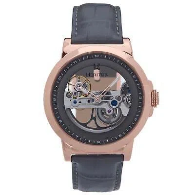 Pre-owned Heritor Automatic Xander Semi-skeleton Leather-band Watch - Rose Gold/gray