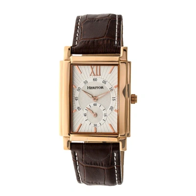 Heritor Frederick Automatic Silver Dial Brown Leather Men's Watch Hr6104 In Brown / Gold Tone / Rose / Rose Gold Tone / Silver