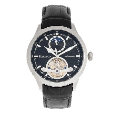 Heritor Gregory Automatic Black Dial Black Leather Men's Watch Hr8102 In Black / Skeleton