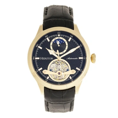 Heritor Gregory Automatic Navy Dial Men's Watch Hr8104 In Black / Gold Tone / Navy / Skeleton