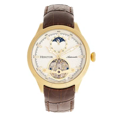 Heritor Gregory Automatic White Dial Men's Watch Hr8103 In Brown/white/gold Tone