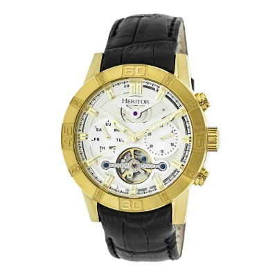 Heritor Hannibal Automatic Silver Dial Black Leather Men's Watch Hr4103 In Black / Gold Tone / Silver