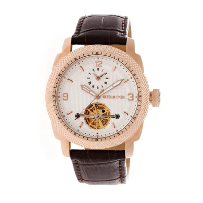 Heritor Helmsley Automatic White Dial Brown Leather Men's Watch Hr5008 In Brown / Gold Tone / Rose / Rose Gold Tone / White