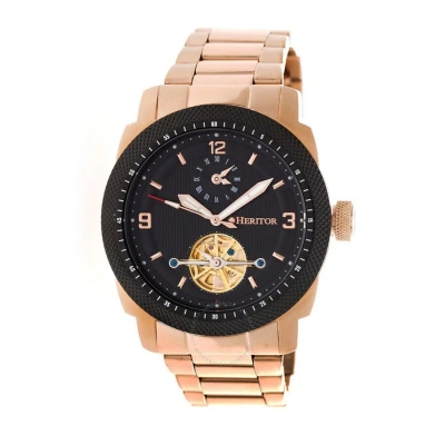 Heritor Helmsley Black Dial Rose Gold-tone Steel Automatic Men's Watch Hr5004 In Black / Gold / Gold Tone / Rose / Rose Gold / Rose Gold Tone