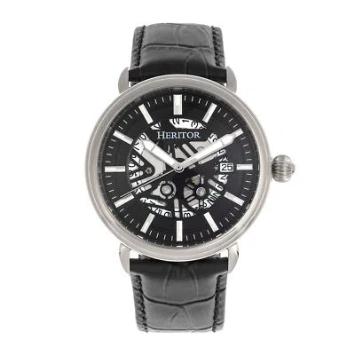 Pre-owned Heritor Mattias Automatic Black Leather Men's Watch With Date Indicator Hr8402