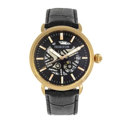Pre-owned Heritor Mattias Automatic Black Leather Men's Watch With Date Indicator Hr8404