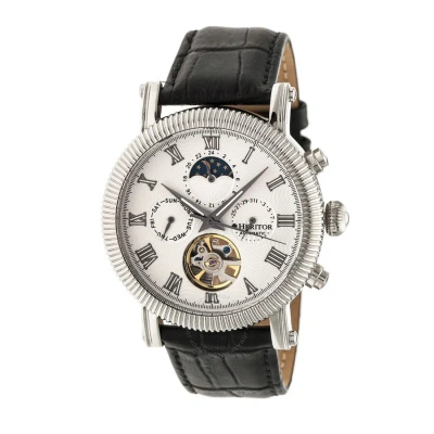 Heritor Winston Automatic White Dial Black Leather Men's Watch Hr5201 In Black / Grey / White