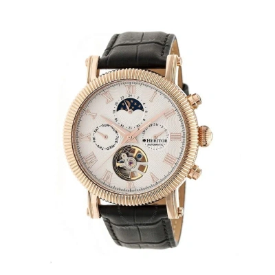 Heritor Winston Automatic White Dial Leather Men's Watch Hr5205 In Black / Gold Tone / Rose / Rose Gold Tone / White