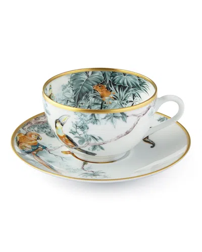 Pre-owned Herm S Carnets D' Equateur Birds Tea Cup & Saucer