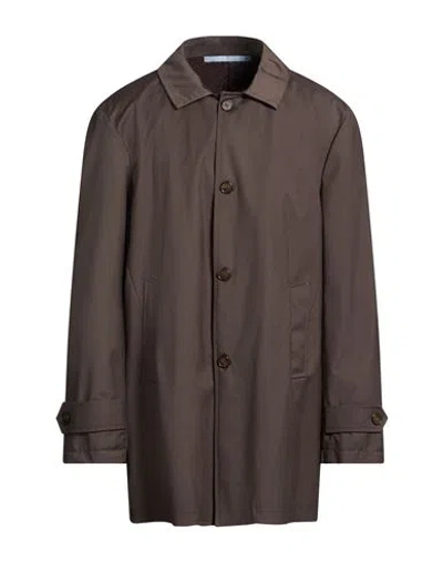Herman & Sons Man Overcoat & Trench Coat Dark Brown Size 48 Polyurethane, Polyester, Viscose
