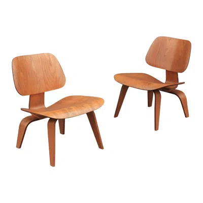 Pre-owned Herman Miller 1940s Pair Of Early Charles Eames For  Lcw Lounge Chairs In Oak In Brown