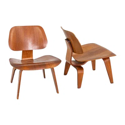 Pre-owned Herman Miller 1950s Pair Of  Eames Lcw Lounge Chairs In Calico Ash In Brown