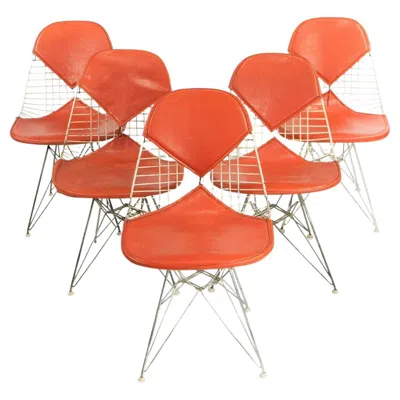 Pre-owned Herman Miller 1957  Eames Dkr-2 Dining / Side Chairs Set Of Five With Orange Pads