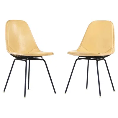 Pre-owned Herman Miller 1957 Pair Of  Eames Dkx Wire Dining Chairs With Full Vinyl Covers In Orange