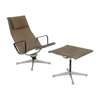 Pre-owned Herman Miller 1958 Eames Aluminum Group Lounge Chair And Ottoman In Rare Saran Fabric In Gray