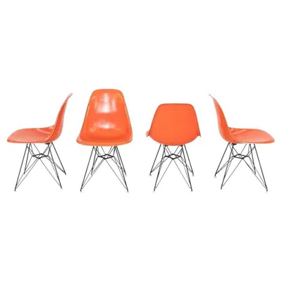 Pre-owned Herman Miller 1962 Set Of Four  Eames Dsr Fiberglass Dining Side Shell Chairs In Orange