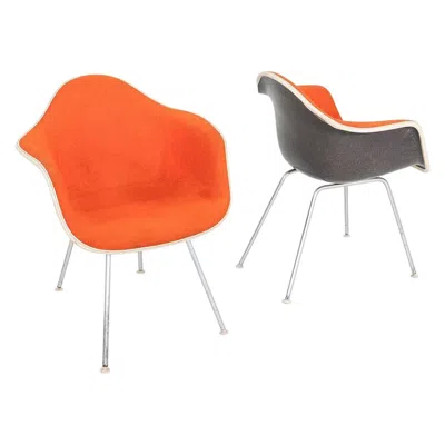 Pre-owned Herman Miller 1980s Pair Of  Eames Fiberglass Dax Dining Arm Shell Chairs In Red