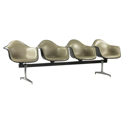 Pre-owned Herman Miller 1984  Eames 3734 T&em Four Seater Arm Shell Bench In Gray Naugahyde