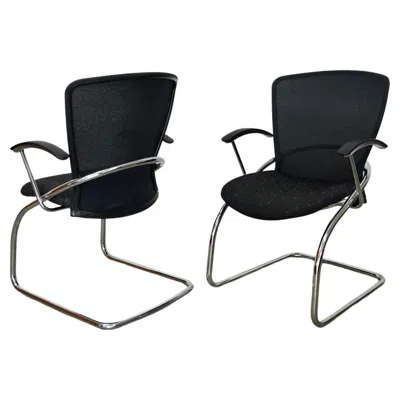 Pre-owned Herman Miller 1990's Postmodern German Chrome Cantilever Arm Chairs - A Pair In Black