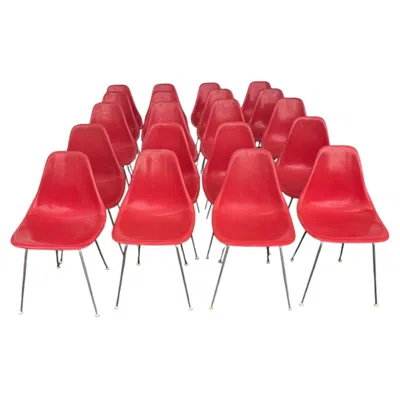 Pre-owned Herman Miller 20 Fiberglass Shell Chairs By Burke In Red
