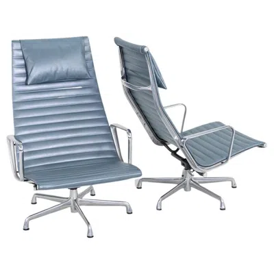 Pre-owned Herman Miller 2005  Eames Aluminum Group Reclining Lounge Chairs In Blue Leather